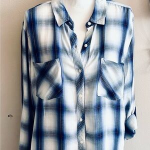 a.n.a Blue and White Plaid Button Down Shirt